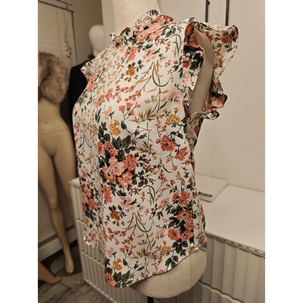 S White Floral Ruffle Edge Tank from Loft, Size Small